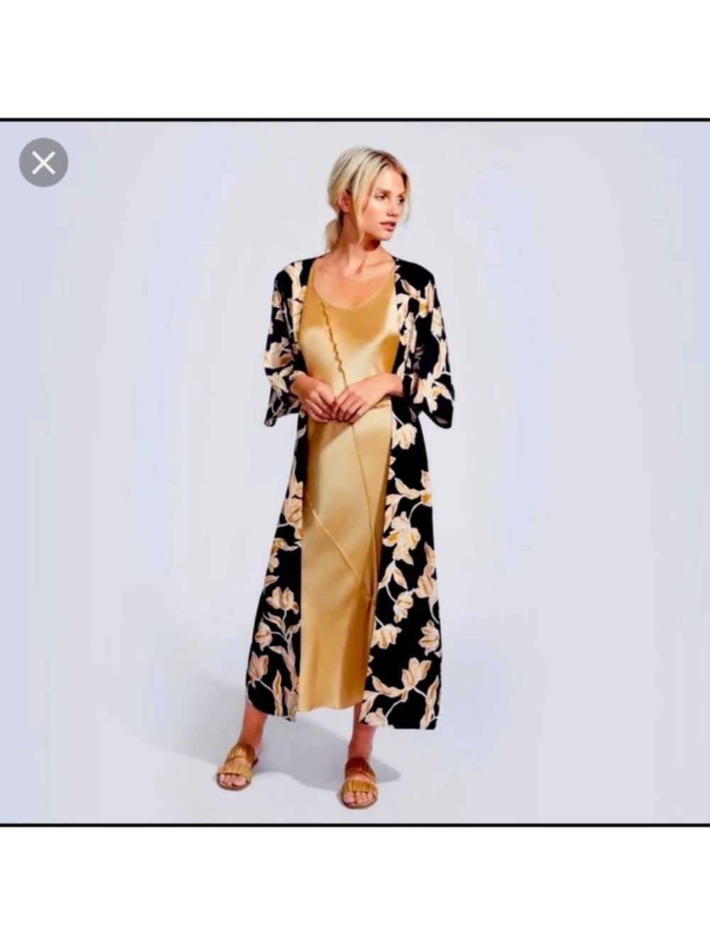 Maison Du Soir- Serene Floral Black/Gold Kimono Robe - S/M - Picture 9 of 9